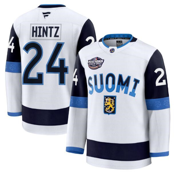 Men's Finland #24 Roope Hintz White 2025 4 Nations Face-Off Premium Stitched Jersey Men's Finland #24 Roope Hintz White 2025 4 Nations Face-Off Premium Stitched Jersey